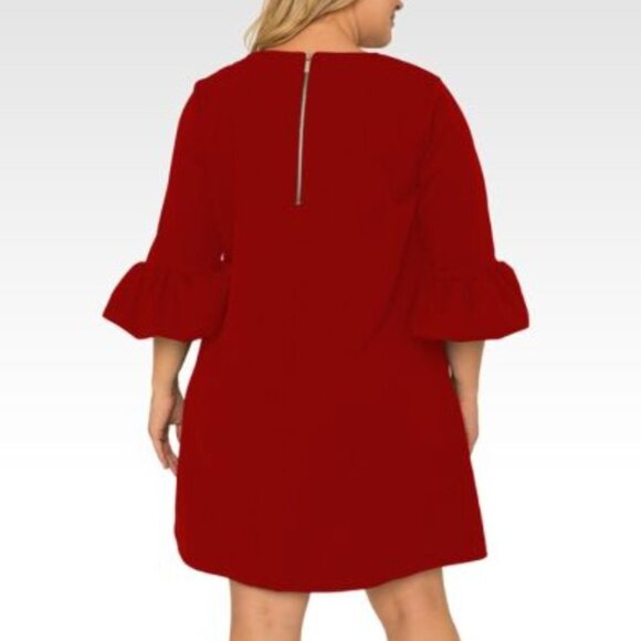 Standards Practice Stella Brick Red Crepe Knit 3/4 Balloon Sleeve Midi Dress- 1X - Picture 12 of 12